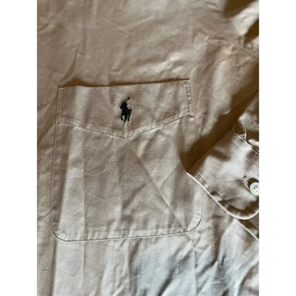 Mens Ralph Lauren Long Sleeve Tan Button Down Shirt Casual Business - Picture 2 of 7